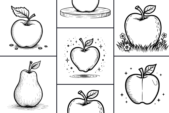 Collection of coloring pages Basic Apple Shapes