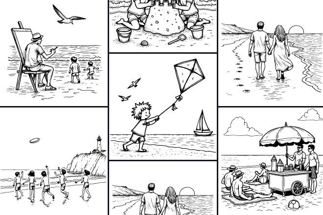 Collection of coloring pages Beach Fun