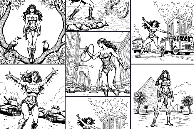 Collection of coloring pages Classic Wonder Woman Adventures